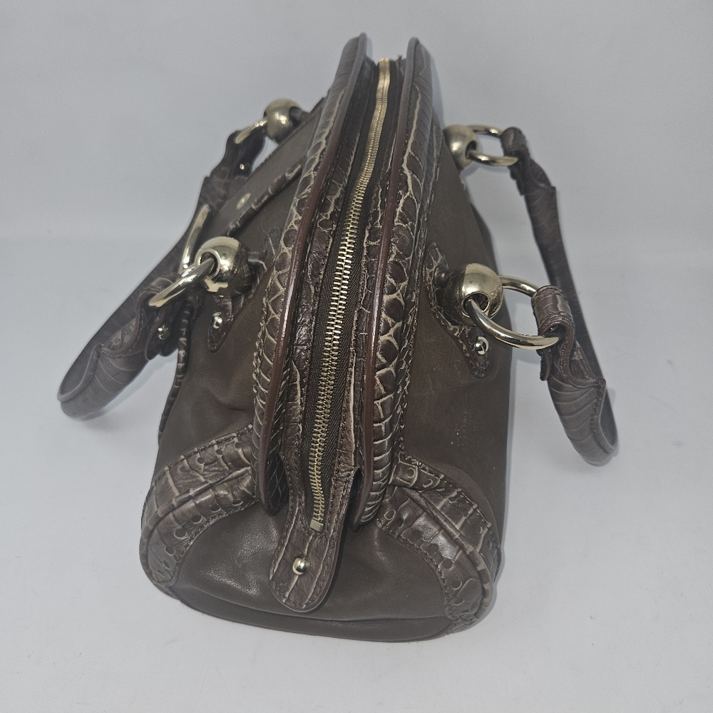 Celine Doctor Satchel Crocodile Embossed Leather Trim Purse